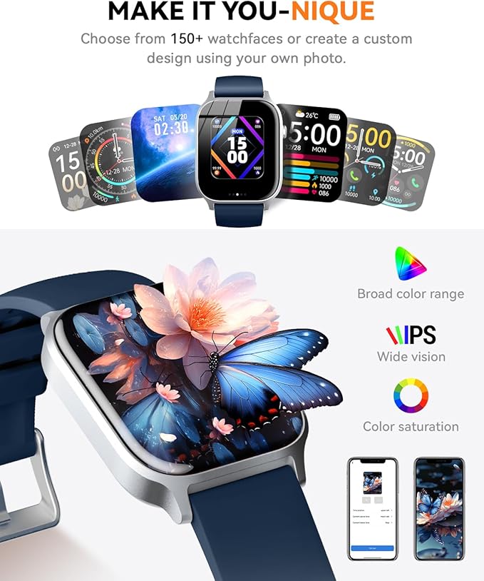 Smart Watches for Women Men, Fitness Tracker Watch with 110 Sports Modes, Step Counter/Sleep Monitor/Pedometer, IP68 Waterproof, Bluetooth Call & Music Control Smartwatch for iPhone/Android,Blue