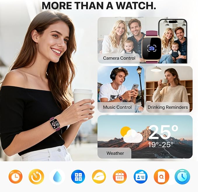 Smart Watch for Women Men,(Answer/Make Call) 1.83'' HD Fitness Activity Tracker Smartwatch for Android iPhone iOS Compatible,IP68 Waterproof Step Counter with Sleep Monitor (Modern, Wine Red, 1.83)
