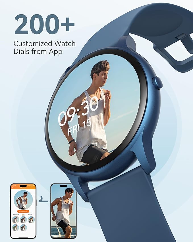 AGPTEK Smart Watch for Women Men, 5ATM Waterproof Smartwatch for Android and iOS Phones, Fitness Tracker Watch with 100+ Sports Modes, Heart Rate Monitor Pedometer Sleep Monitor, Blue