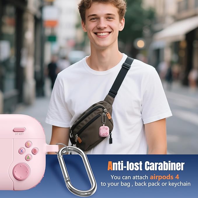 for AirPods 4 2024 Case Cover with Cleaner Kit, Keychain, Compatible with Apple Airpods 4 Case Cover, Cute Funny Game Console Shock-Proof Protective Silicone AirPod 4 Case Covers for Women Girl-Pink