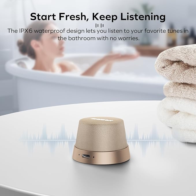 MOMAX Magnetic Mini Bluetooth Speaker, IPX6 Waterproof, 12H Playtime, TWS True Wireless Stereo, USB-C Rechargeable, Portable Shower & Outdoor Speaker, Bass-Enhanced, Call Function, Travel & Gift Ideas