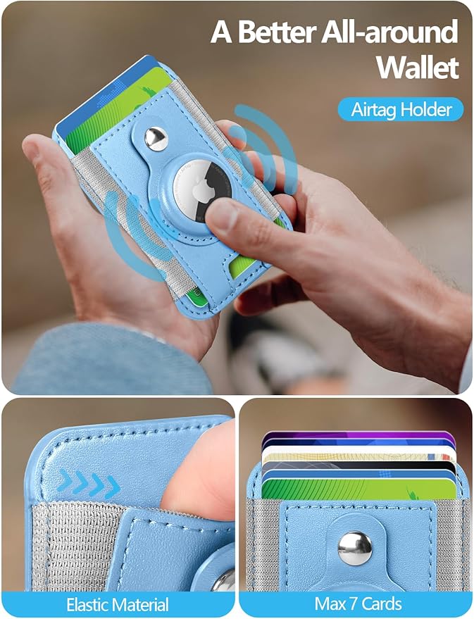 For Magsafe Wallet with Airtag Holder, 6-Card Holder, Stronger Magnetic Card Holder for iPhone 17/16/15, iPhone 14/13/12 Series, Mag Safe Wallet, RFID Blocking, Not included Airtag, Light Sky Blue