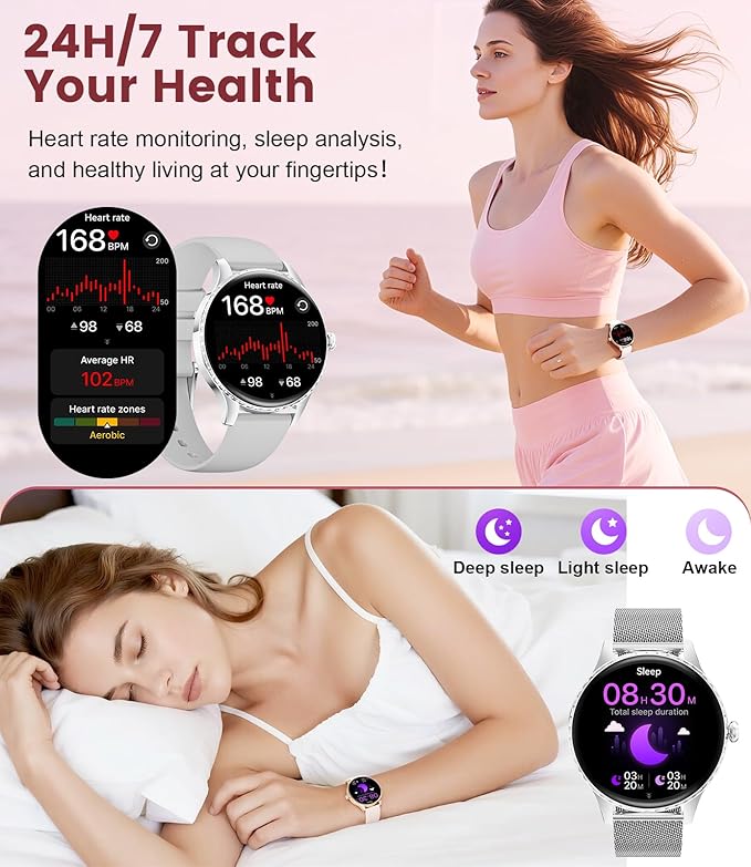Smart Watch for Women with 2 Straps Bluetooth Calling,1.32" AMOLED Fitness Tracker with 112 Sports Modes, Heart Rate & Sleep Monitor, Waterproof Smartwatch for Android iOS