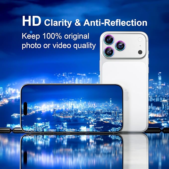 Misea Compatible for iPhone 17 Pro/iPhone 17 Pro Max Camera Lens Protector, Ultra-HD Tempered Glass Camera Cover Screen Protector Metal Individual Ring Protector Decoration Accessories, Colorful