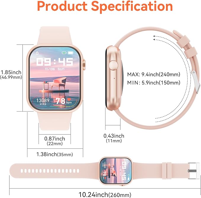Hwagol Smart Watch (Answer/Make Call) 1.85inch Fitness Tracker, DIY Dials/Pedometer/Calories/Multiple Sport Modes/Voice Assistant, Smart Watches for Men Women Android iOS Phones