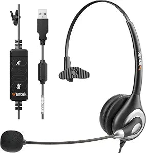 Wantek Corded USB Headsets Mono with Noise Cancelling Mic and in-line Controls, UC Business Headset for Skype, SoftPhone, Call Center, Crystal Clear Chat, Super Lightweight, Ultra Comfort (UC600)
