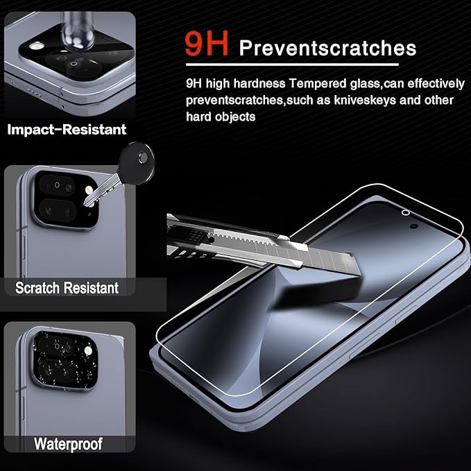 Milomdoi 9 in 1 Screen Protector for Google Pixel 10 Pro Fold, 3 Inside Flexible Film + 3 Front Tempered Glass + 3 Camera Lens Protector Accessories with Installation Frame, No bubbles