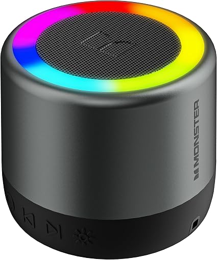 Monster S270 Bluetooth Speaker, Mini Portable Speaker with 360° Surround Sound, Bluetooth 6.0, Colorful Lights, TWS Paring, IPX6 Waterproof Wireless Speaker for Hiking, Cycling, and Indoor Activities