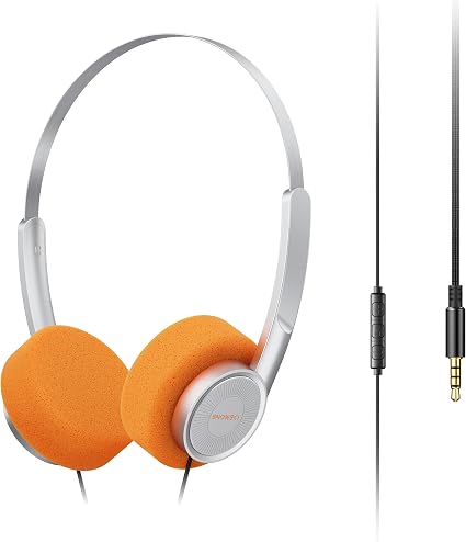 SNOWSKY FiiO Wind PRO Lightweight On-Ear Headphones, 77g, 40mm Dynamic Driver, Semi-Open Hi-Fi Sound, Retro Design, 3.5mm Wired Headphones with in-Line Controls (Silver)