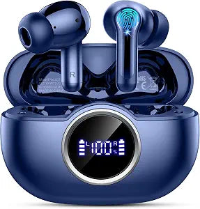 Wireless Earbuds, 2025 Bluetooth 5.4 Headphone 3D Bass Hi-Fi Stereo Ear Buds, 4 ENC Noise Cancelling Mic, 40H 3g USB-C in-Ear Earphone, IP7 Waterproof Workout Sport for Laptop Pad Android iOS, Blue