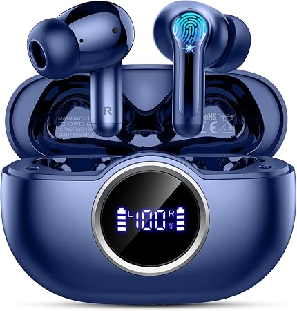 Wireless Earbuds, 2025 Bluetooth 5.4 Headphone 3D Bass Hi-Fi Stereo Ear Buds, 4 ENC Noise Cancelling Mic, 40H 3g USB-C in-Ear Earphone, IP7 Waterproof Workout Sport for Laptop Pad Android iOS, Blue