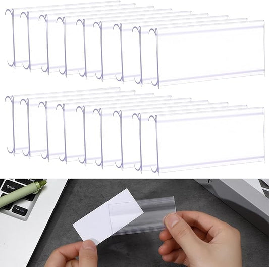 150 Pcs Wire Shelf Label Holder Wire Label Holder with Paper Insert Area 3"x1.25" Plastic Basket Compatible with 1-1/4 Inch Shelves Shelf Tags for Shelving