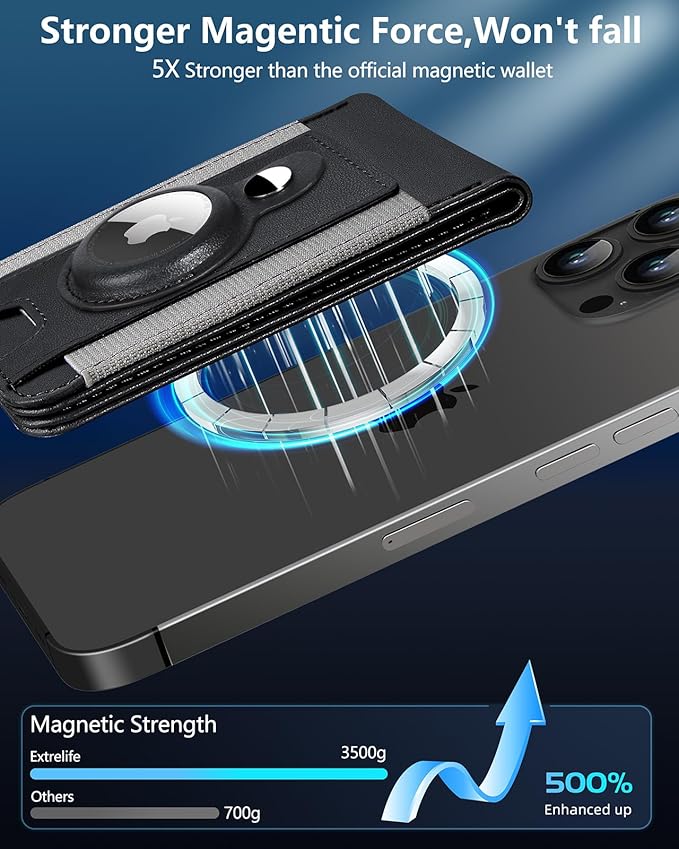 ExtreLife for Magsafe Wallet with Airtag Holder, Magnetic Wallet for iPhone 17/16/15/14/13/12 Series, 9-Card Holder, Open ID Window, Adjustable Stand, RFID Blocking, Black