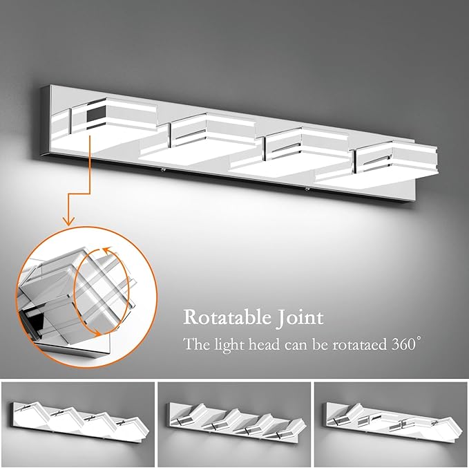 Ralbay Modern Chrome Vanity Light for Bathroom 4-Light 30inch Acrylic Modern LED Bathroom Wall Lighting Fixtures Over Mirror