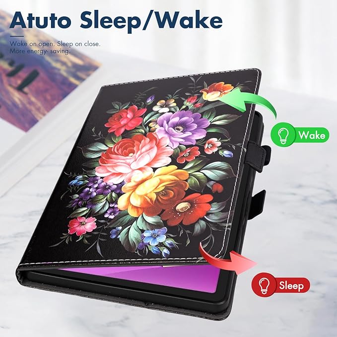 Dteck for Amazon Fire Max 11 Tablet Case 11" (13th Generation) 2023, PU Leather Shell TPU Back Cover Fold Stand Case with Auto Sleep Wake, Adjustable Viewing Angles, Cute Folio Slim Case, Black Flower