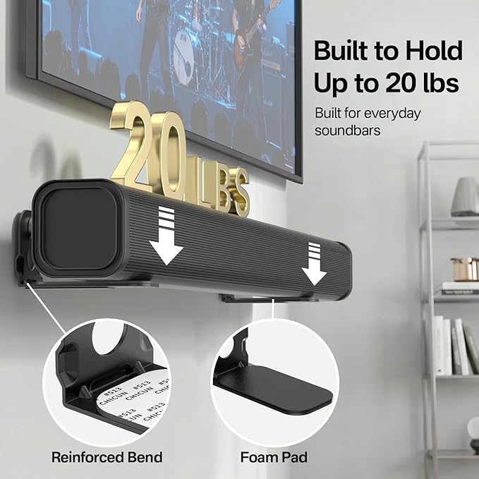 notiela Soundbar Mount Shelf for Samsung, Sony, LG, Vizio, Bose, Onn and More Soundbar Wall Mount Bracket - Sound Bar Mounts Under TV Mounting Bracket