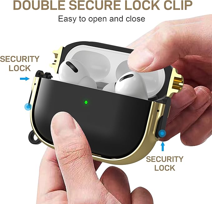 Maxjoy for AirPods Pro 2nd/1st Generation Case with Lock, Cute AirPods Pro 2 Case Lock Protective Hard AirPod Pro Cover for Women Men with Keychain for Airpod Pro (2023/2022/2019), Black/Gold