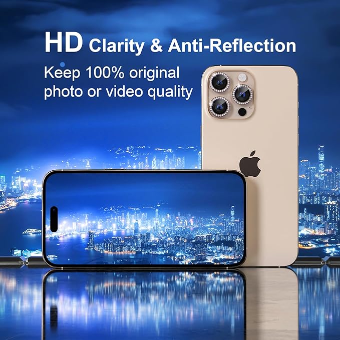 Misea Compatible for iPhone 16 Pro/iPhone 16 Pro Max Camera Lens Protector Bling, 9H Tempered Glass Camera Cover Screen Protector Metal Individual Ring Protector Accessories, Desert Titanium Diamond