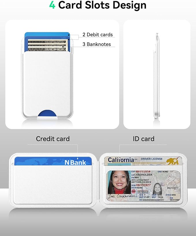 for MagSafe Wallet with Stand, 5 Card Holder, Slim Leather Magnetic Wallet for iPhone 17/16/15/14/13/12 Pro Max Plus Air Series, 3 Card Slots & 1 Cash Slot,White