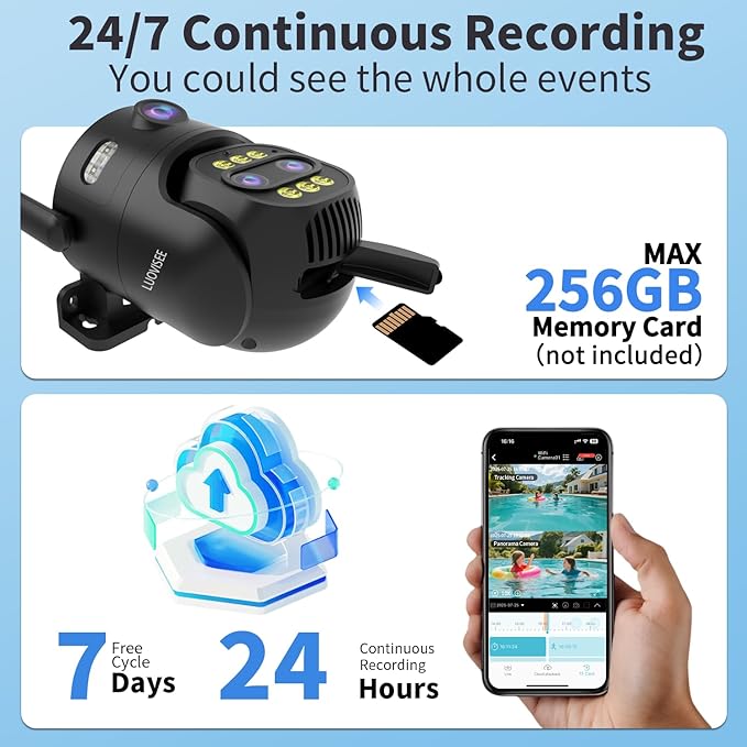 4 Pack Wired Home Camera Outdoor/Indoor with 2K Color Night Vision,AI Human Auto Zoom and Tracking,Pan-Tilt 360° View,Two-Way Audio,Triple-Lens 2.4G/5G WiFi,24/7 Recording,Waterproof