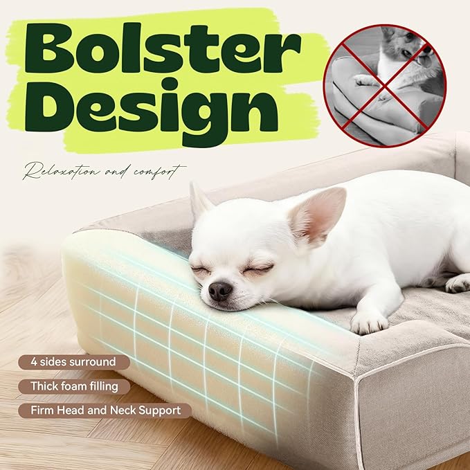 Puppy Beds for Small Dogs Orthopedic with Cooling Gel Memory Foam Washable Small Size Dog Couch with Removable Cover Waterproof for Senior Pets or Cats,24"x18"x6"Beige