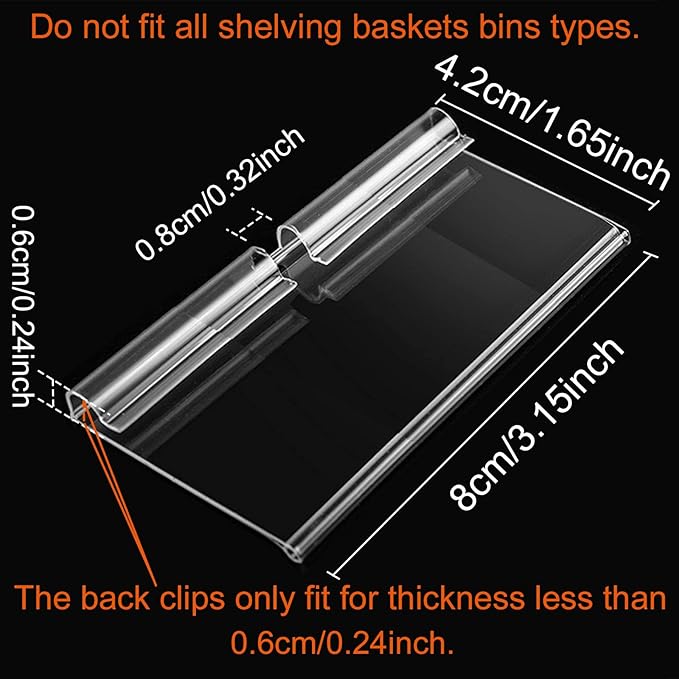 50PCS Basket Bin Labels Clip On,Clear Plastic Wire Shelf Price Tags,Labels for Storage Bins,Merchandise Sign Display Holder,50PCS Paper Inserts Included(Size:3.15x1.57inch/8x4.2cm)