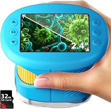 Odatay 4K 1000X Digital Microscope for Kids with 32G Card, Long Distance Viewing & 2.4" Screen Portable Handheld Edu Toys for Age 3-12 Exploring Bugs Plants at Home Classroom & Outdoor Travel, Blue