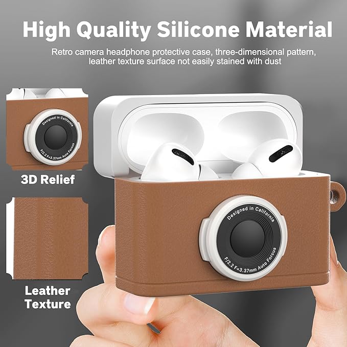 Valkit Compatible with Airpods Pro 3 Case Cute with Cleaner Kit,Camera Design for Air pod Pro 3 Cover with Keychain Shockproof Protective Soft Silicone Case for Airpods Pro 3 Gen for Men Women(Brown)