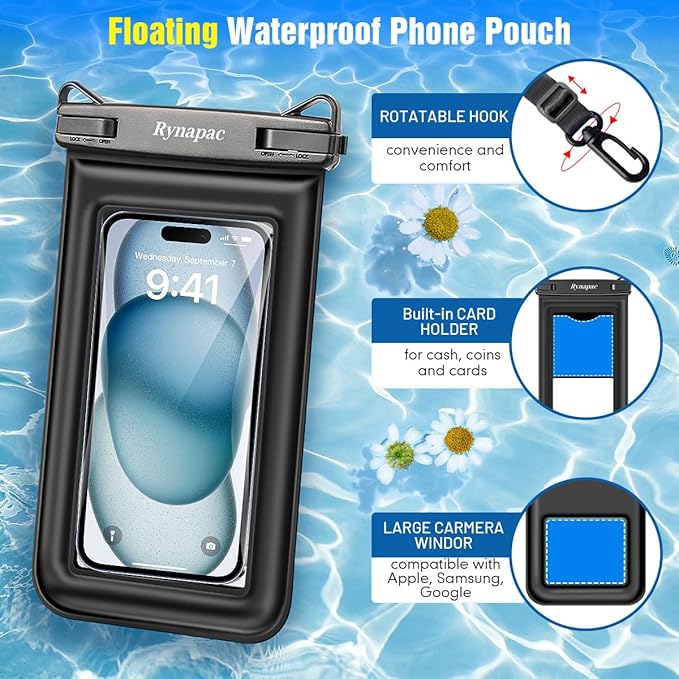 [Up to 8.5"] Floating Waterproof Phone Pouch 2 Pack - Floatable Waterproof Phone Case with Lanyard for iPhone 17 16 15 Pro Max, Galaxy S25 S24 Ultra, IPX8 Cellphone Dry Bags, Beach Vacation Essentials
