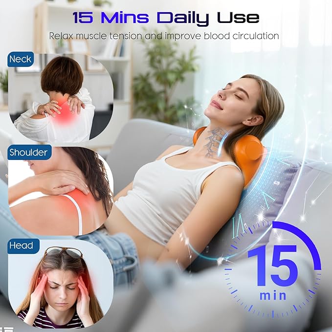 JDZ Neck Massager with Heat, 3-in-1 Electric Cervical Massager for Pain Relief with Hot Compress, Ergonomic Neck and Shoulder Relaxer Stretcher - ldeal Gift for Office Athletes Everyone etc. Brown