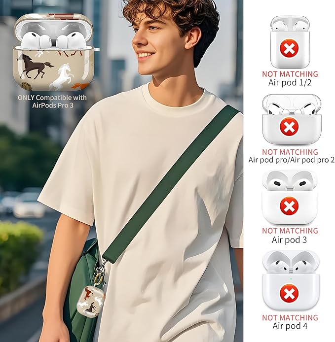 AirPod Pro 3 (2025) Case Cover for Women, Cute Shockproof TPU Protective Case with Gold Round Buckle, Anti-Drop Design Cute Horse
