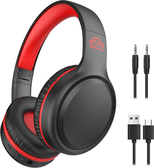 U2B Active Noise Canceling Wired & Wireless Bluetooth 6.0 Headphones with Microphone, Foldable Lightweight Head Phones with Volume Control‌ for Kids Adult School Black Red