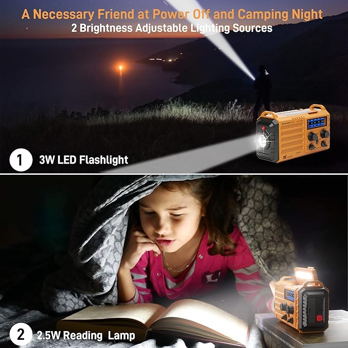 Emergency Radio with NOAA Weather Alert– 5000mAh Solar Hand Crank Portable AM/FM Shortwave Radio, Rechargeable Battery, USB Charger, Flashlight, SOS Alarm for Home Outdoor Hurricane Survival