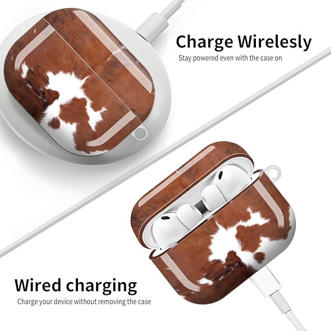 Compatible with AirPod Pro 3 (2025),Cute Case Cover for Women & Men, Full Protection Shockproof Hard Case with Keychain, Wireless Charging Case Accessories(Cow Hide)