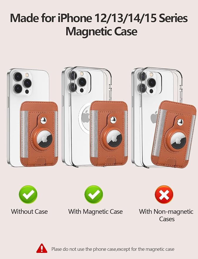 ExtreLife For Magsafe Wallet with Airtag Holder, 6-Card Holder, Stronger Magnetic Card Holder for iPhone 16/15, iPhone 14/13/12 Series, Mag Safe Wallet, RFID Blocking, Not included Airtag, Brown
