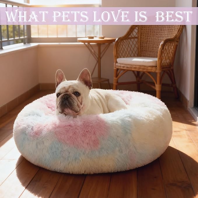 Calming Dog & Cat Bed for Extra Large Small Medium Sized Pet, Donut Washable Comfort Fluffy Warm Round Mat for Puppy Kitten, 8 Size Essentials Furniture Supplies Indoor
