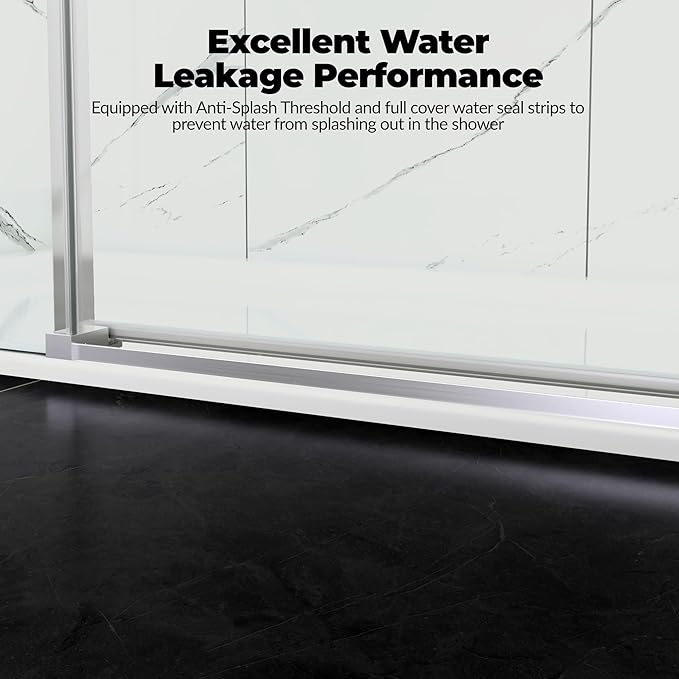 Sliding Shower Door 56–60 inch W× 76 inch H, Frameless Glass Shower Door with Round Stainless Steel Rail and 55mm Rollers, 6mm Tempered Glass, Brushed, Modern Shower Enclosure for Bathroom Remodeling