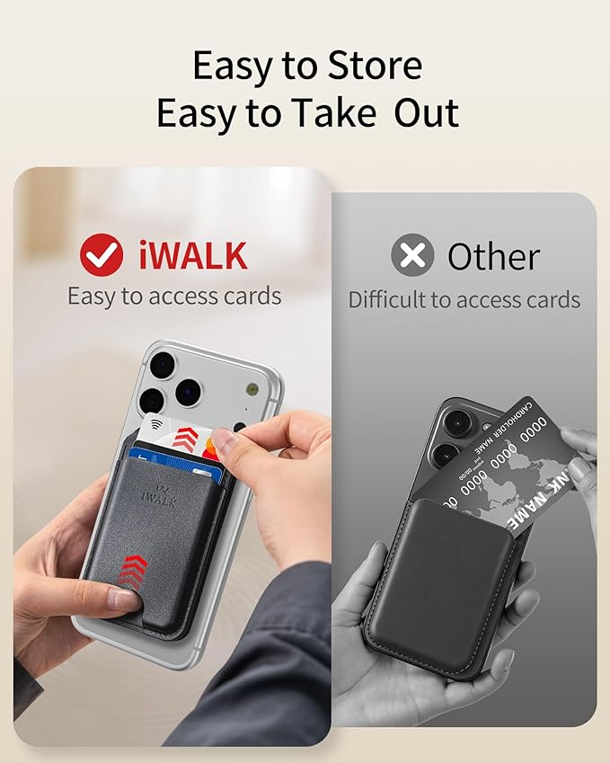 iWALK Stronger Magnetic Wallet, Upgraded for MagSafe Wallet, RFID Blocking, 5 Card Holder with Adjustable Stand, Slim Leather Phone Wallets for iPhone 17/16/15/14/13/12 Series, iPhone Wallets