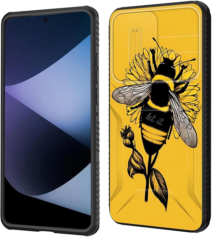 for Galaxy A36 5G/A56 5G Case Built in Slide Camera Lens Cover,Heavy Duty Shockproof Protection Dual Layer Case for Samsung Galaxy A36 5G/A56 5G 6.7" 2025,Honeybee Flower