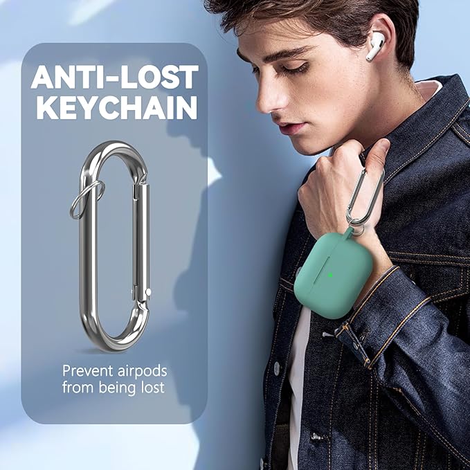 Ljusmicker for AirPod Pro Case Cover with Cleaner Kit,Soft Silicone Protective Case for Apple AirPods Pro 2nd/1st Generation for Women Men,AirPod Pro Case with Magnetic Lid Lock & Keychain-Solid Green
