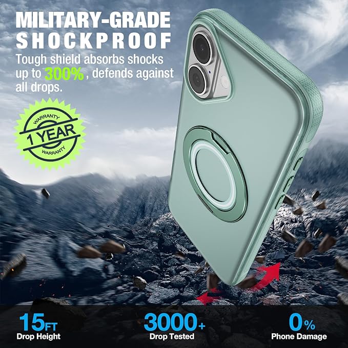 for iPhone 17 Case [Compatible with Magsafe] [15 FT Military Grade Drop Protection] with Screen Protector & Lens Protector,Shockproof Kickstand Phone Case for iPhone 17 (Green)