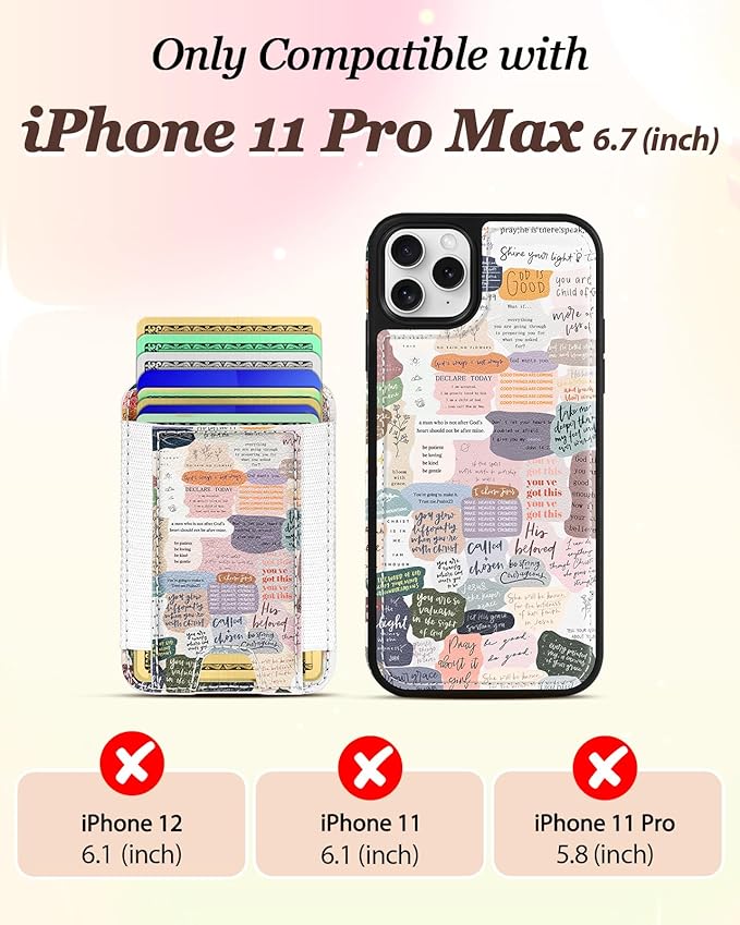 Shorogyt for iPhone 11 Pro Max Wallet Case - Fits 5 Cards, Compatible with Magsafe Detachable Magnetic Credit Card Holder Leather Cardholder Cute Phone Cover Women Girls for Apple 11 ProMax, Collage