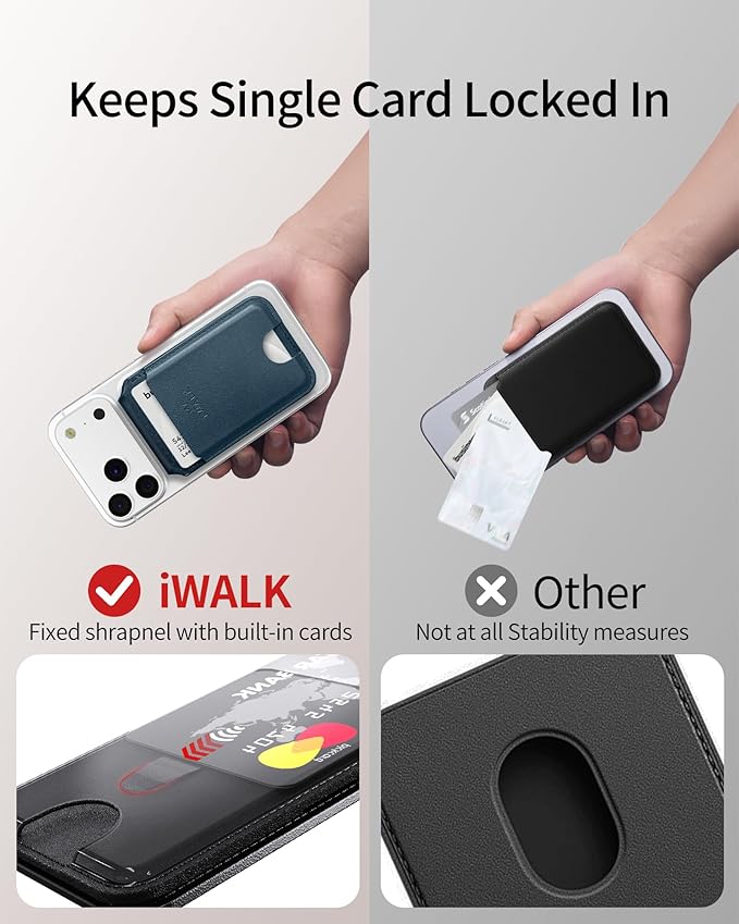 iWALK Stronger Magnetic Wallet, Upgraded for MagSafe Wallet, RFID Blocking, 5 Card Holder with Adjustable Stand, Slim Leather Phone Wallets for iPhone 16/15/14/13/12 Series, iPhone Wallets Navy Blue