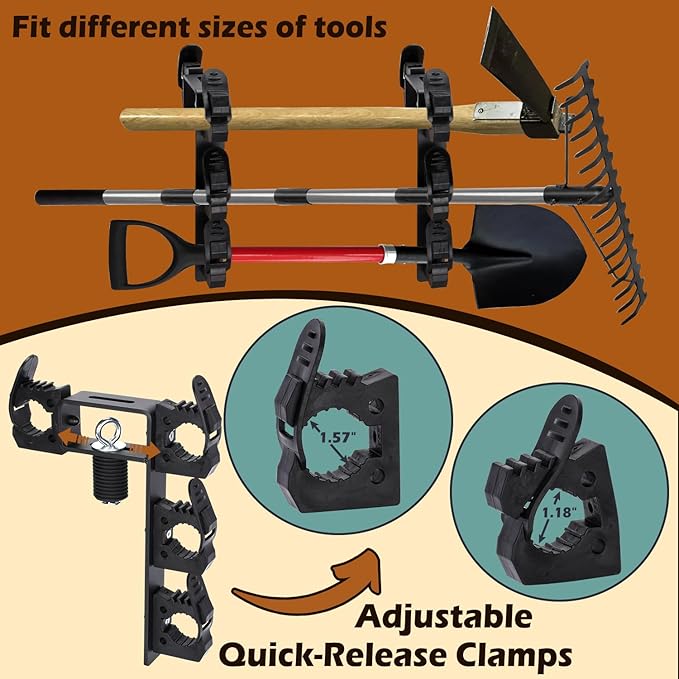 TOPOWN Upgraded Dual Tool Hooks Rack Mount for Polaris Ranger, UTV Tool Holder Bed Mount Shovel Holder, UTV Tool Mount Carrier Farm Tool Storage 4 Tools, Heavy Duty Weatherproof (Pack of 2)