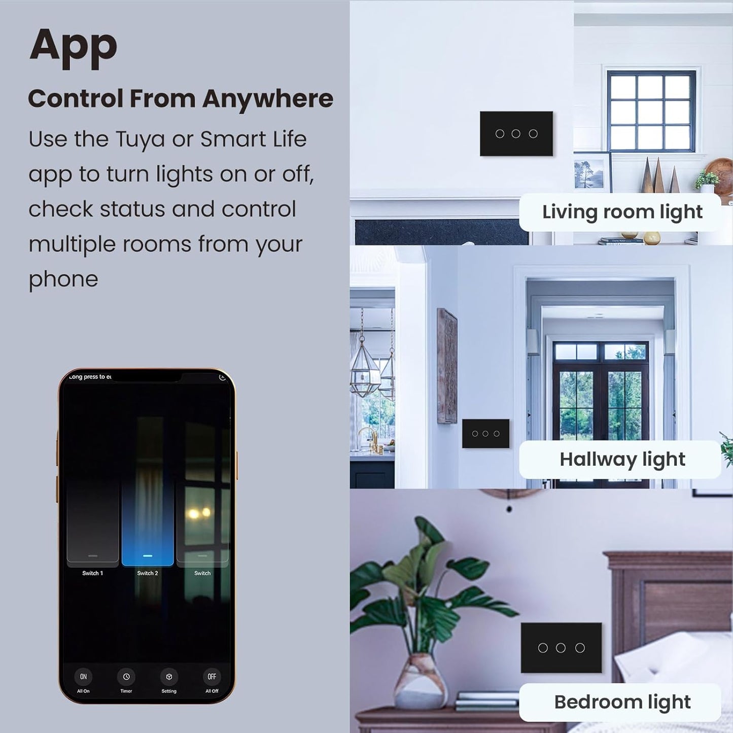 Smart Wi-Fi Light Switch – 3-Gang, No Neutral Wire Required, Alexa & Google Home