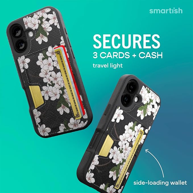 Smartish® iPhone 17 Wallet Case - Wallet Slayer Vol. 2 [Slim + Protective] Credit Card Holder w/Kickstand - Drop Tested Hidden Card Slot Cover for Apple iPhone 17 - Very Cherry Blossom