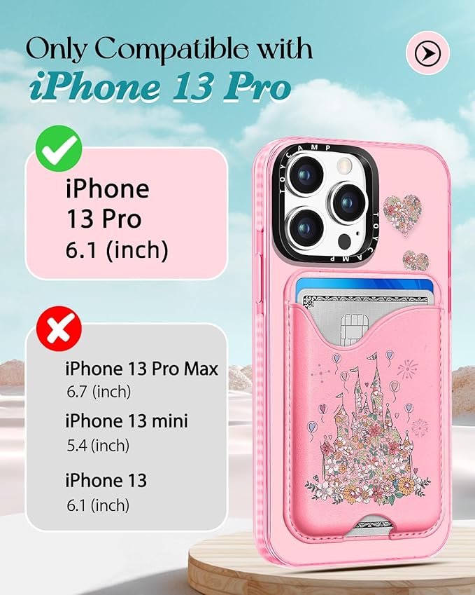 Toycamp for iPhone 13 Pro Case - Compatible with Magsafe Credit Card Holder Wallet Magnetic Cute Women Teen Girls Kawaii Girly Unique Castle Design Phone Cover for iPhone 13 Pro