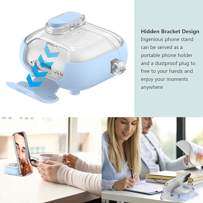 for Airpods 4 Case Clear,Secure Lock for Airpods 4th Generation Case Cover with Phone Stand and Magsafe Function,Auto Pop-up,Hybrid Protection Design with Carabiner&Cleaning Pen-Blue