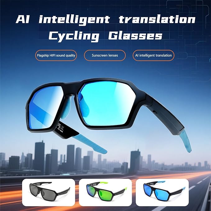 Bluetooth Audio Smart Sunglasses with Speakers, UV400 Protection Blue Light Blocking Glasses for Men Women