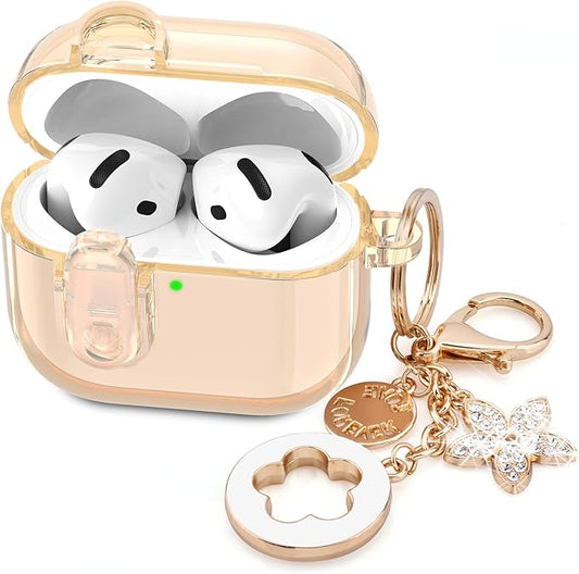 (with Safety Lock) Clear Case Compatible with Cute Apple Airpods 4 Cases 2024 Women, VISOOM Soft TPU Transparency Air pods 4 Gen Case iPods 4 Earbuds Case Girl Bling Keychain for Airpod iPod 4th Gen
